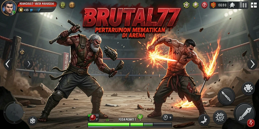Tampilan seru pertarungan di BRUTAL77 menunjukkan aksi bersemangat.
