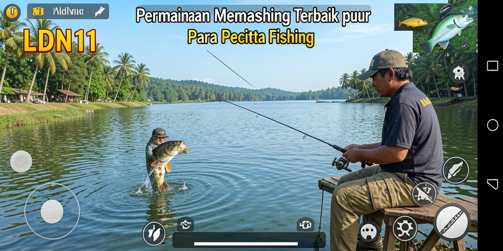 Tampilan gameplay LDN11 dengan aktivitas memancing yang seru.