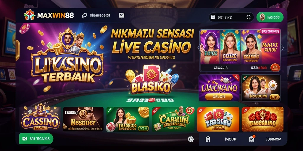 Tampilan gameplay seru yang menampilkan dealer langsung di MAXWIN88.