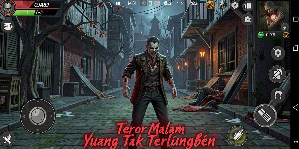 Tampilan gameplay OJA89 dengan suasana horor yang mencekam.