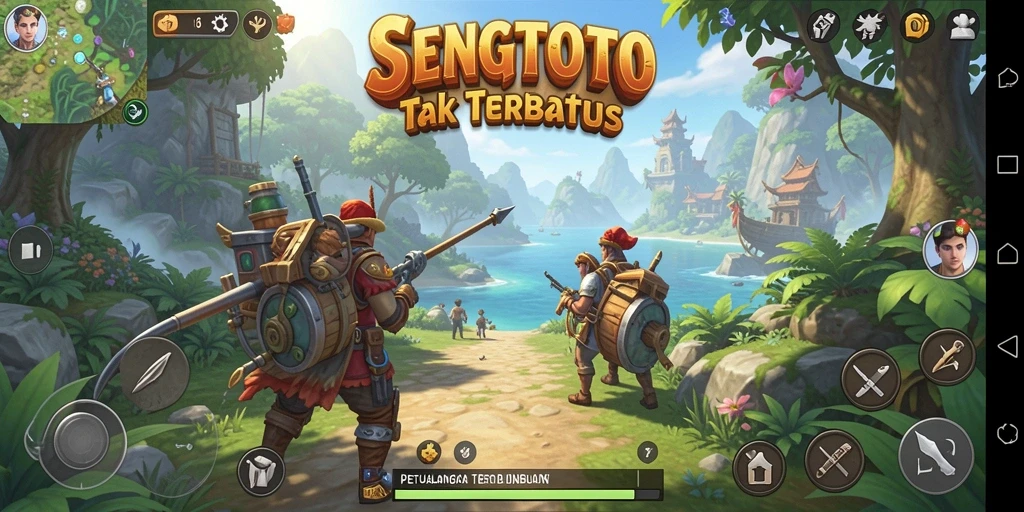 Tampilan gameplay SENGTOTO menampilkan karakter menjelajahi dunia yang luas.