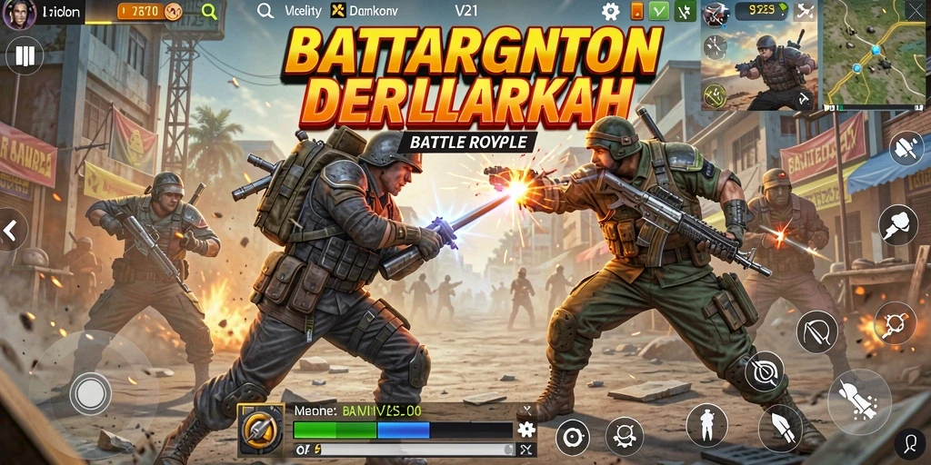 Screenshot V21 menampilkan aksi memukau dalam permainan Battle Royale.